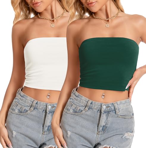 Image of Summer Tube Tops Basic Crop Tops for Women Strapless Tank Bandeau Shirts | Double Layer,Slim Fitted Soft,Cute Y2K Backless,Sexy Going Out,Tight Basic Fashion Clothing 2026