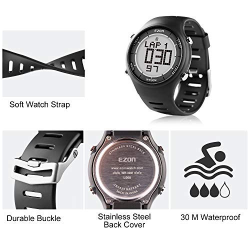 EZON Digital Sport Watch for Outdoor Running with Countdown Timer and Stopwatch Waterproof Mens Black Watch Black L008A11 - Thumbnail 7