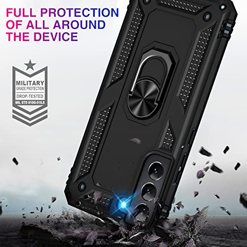 Image of Vaki for Samsung Galaxy S22 5G Case with Built in Screen Protector Military Grade Hard Rugged Cover Heavy Duty Armor Galaxy S22 Phone Cases with Metal Ring Kickstand Shockproof Black