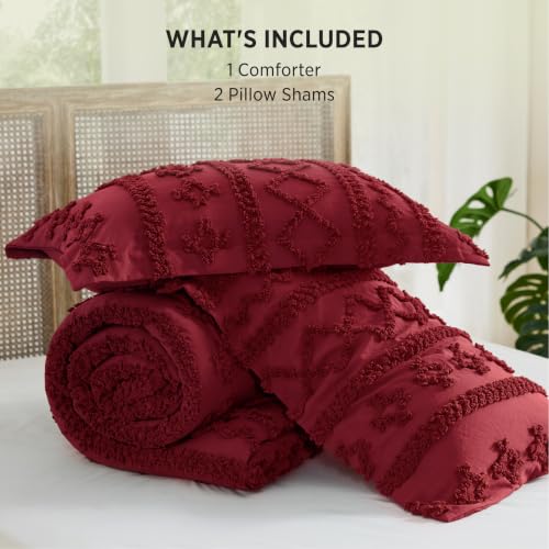 Image of Bedsure Tufted Boho Comforter Set Queen, Bedroom Decor Bedding Set Red