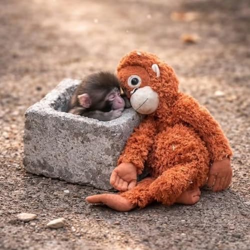 Image of Flufies Plush Toys - Snuggly and Aesthetic Stuffed Plush Toys and Baby Toys - Soft Toys for Baby Girl and Baby Boy - Soft Toys for Girlfriend (60 cm Punch Monkey)