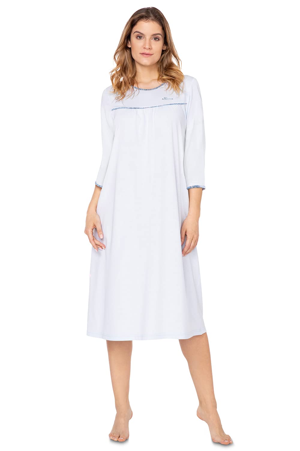 e.Femme® Nicole II 1018 Women's Nightdress with 3/4 Sleeves, 50% Cotton and 50% Modal, blue, 10