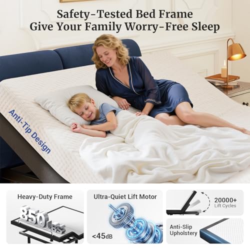 Image of Tami Tami T600 Adjustable Bed Frame Full Size with Remote & Massage - Electric Beds Bases, Zero Gravity, Dual Side USB, Side Pockets, Nightlight, Quiet Motor, Wireless Remote, 5 Min Easy Assembly