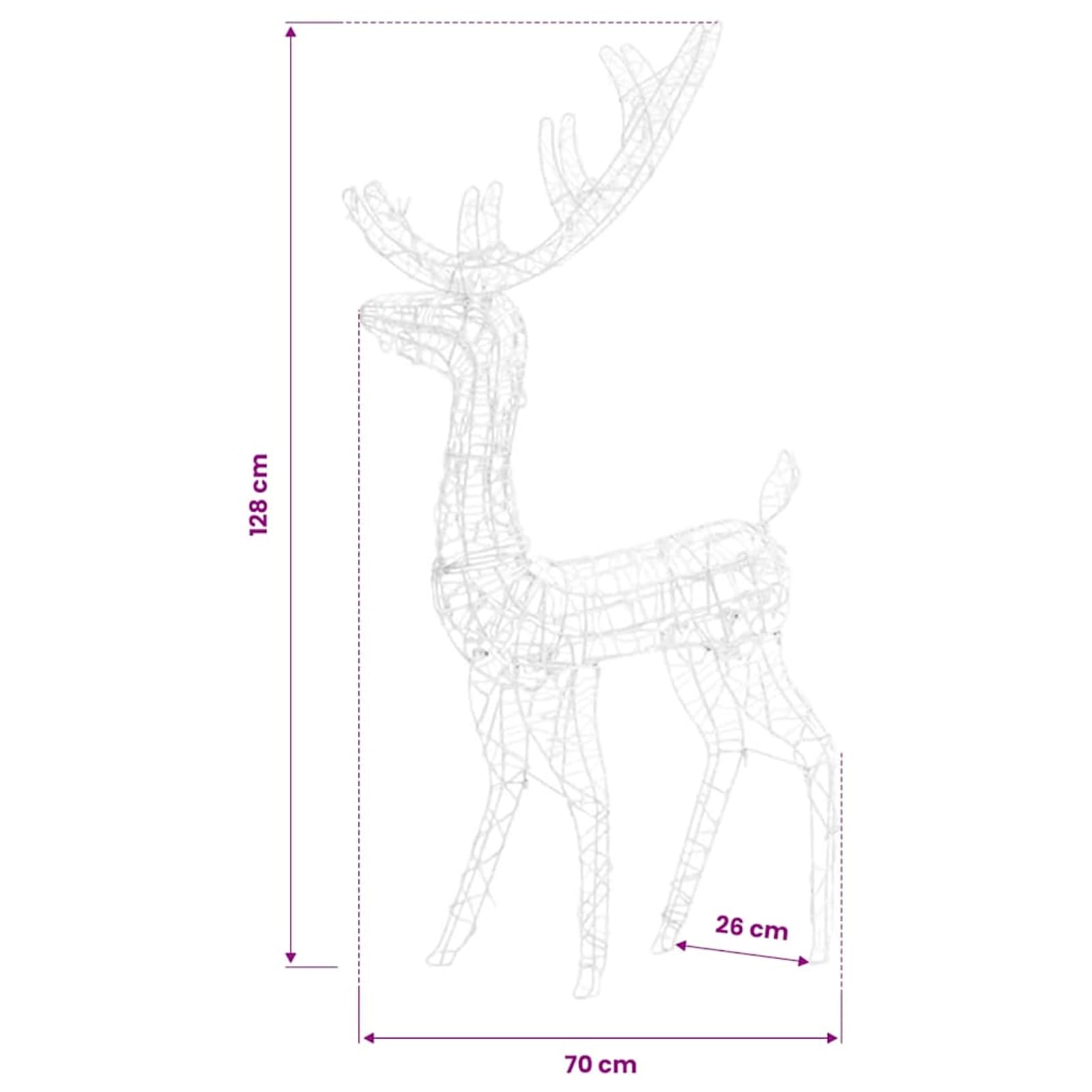 Homgoday LED Rentier Weihnachtsdekoration Acryl Warmweiß 140 LED 8 Lichtmodi 70x26x128 cm für Innen und Außen Garten Haus 329781