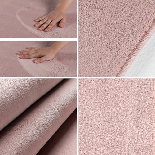 HomebyHome Waschbarer Kurzflor Teppich 240 x 340 cm Rosa modern einfarbig und weich maschinenwaschbar pflegeleicht XL Groß für Wohnzimmer… – Ansicht 2