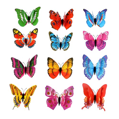 WUSJCOF 12 peças borboletas de PVC cor, arte de parede, borboletas decorativas e de parede com adesivo de dupla face, para varanda, pátio, alpendre e jardim, pendentes de cerca relvado pátio escultura