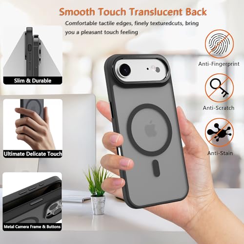 Image of Magnetic for iPhone 17 Air Phone Case, [Compatible with MagSafe], Screen Protector X1, [Military Grade Drop Protection],Matte Finish,Slim,Shockproof,Protective (Black Magnetic, iPhone 17 air)
