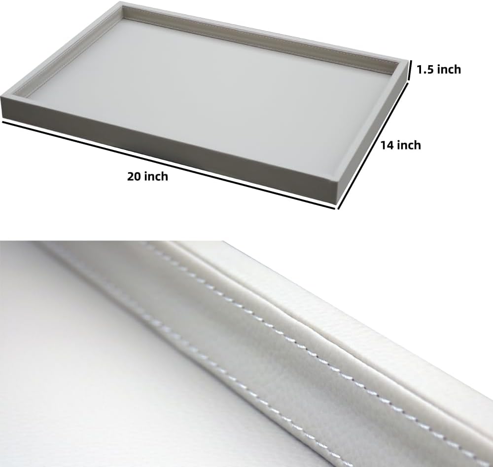 20x14 Inch Rectangular Ottoman Tray | Textured PU Leather, Waterproof & Heat-Resistant Storage for Coffee/Dining Tables, Sofa, Bed, Entertainment & Party (Tranquil Beige, 20 * 14in)