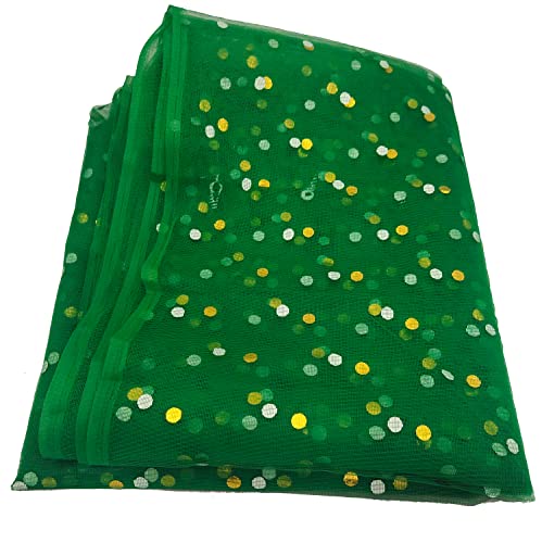 Image of Dual Color Combo of 42inch Width Dotted Mesh Net Fabric for Decoration, Fruit /Dryfruit /Gift Packing & Trousseau Tray Packing (5 Meter Each Color, Green & Rani Pink)