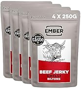 Ember Snacks – Biltong Beef Jerky (250 g x 4 Chilli) Proteinreich, kalorienarm. Fettarmer, Snack ...