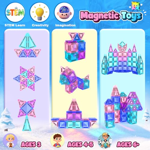 Image of Mini Magnetic Tiles Kids Toys Travel Essential Games STEM Educational Toys | Magnetic Building Blocks for Age 3-5 5-7 4-8, Boys Girls Christmas Birthday Gifts, Portable Creativity Boosting Sensory Toys