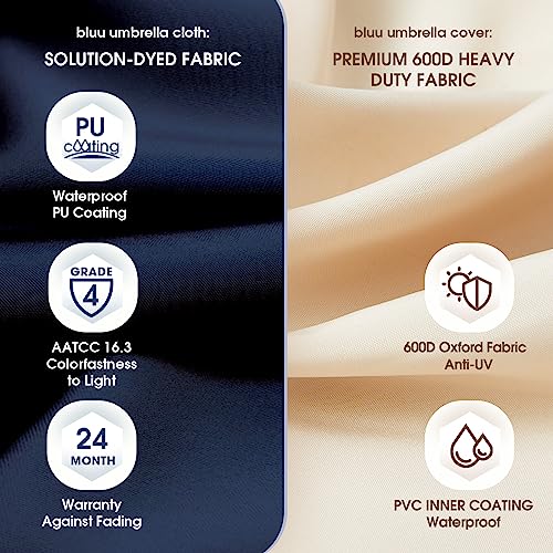 Bluu 10 Ft Patio Offset Umbrella Outdoor Cantilever Umbrella Hanging Umbrellas, Fade Resistant Crank & Cross Base (Navy Blue, 10 Ft With 600D Cover) #TOP1