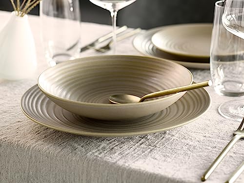 CreaTable, 23919, Serie Lava Stone Sand, 12-teiliges Geschirrset für 4 Personen, Teller Set aus Steinzeug, spülmaschinen- und mikrowellengeeignet, Made in Europe
