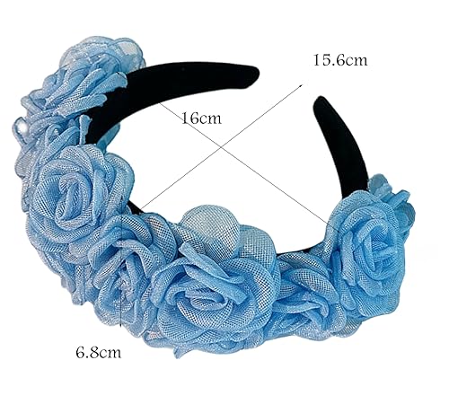 Headbands Boho Head Band for Women - Blue Flower Elastic Hairband Hair Accessories for Her Blue 16120, Blue D - Image 2