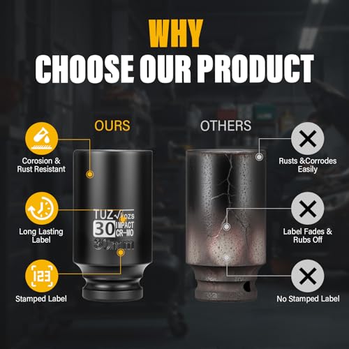 Image of 1 /2 Inch Drive 30mm Deep Metric Impact Socket,CR-MO,6 Point Radius Corner Design,Square Chamfered Opening,Axle Nut Impact Grade Socket for Easy Removal