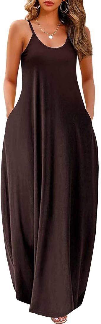 Wolddress Womens Maxi Dress with Pockets 2026 Casual Strap Plus Size Loose Plain Long Office Summer Beach Travel Dresses S-5X