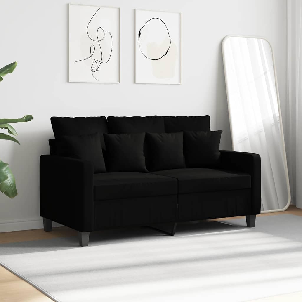 Sofá de 2 plazas de tela negra de 120 cm con reposabrazos y respaldo para salón, habitación de invitados u oficina, cómodo mueble tapizado con espacio de almacenamiento, diseño moderno y