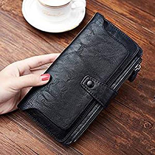 FMURY New Women's Wallet, Long Retro Oil Wax Leather Multi-Function Wallet (19 * 9 * 3cm)(D)