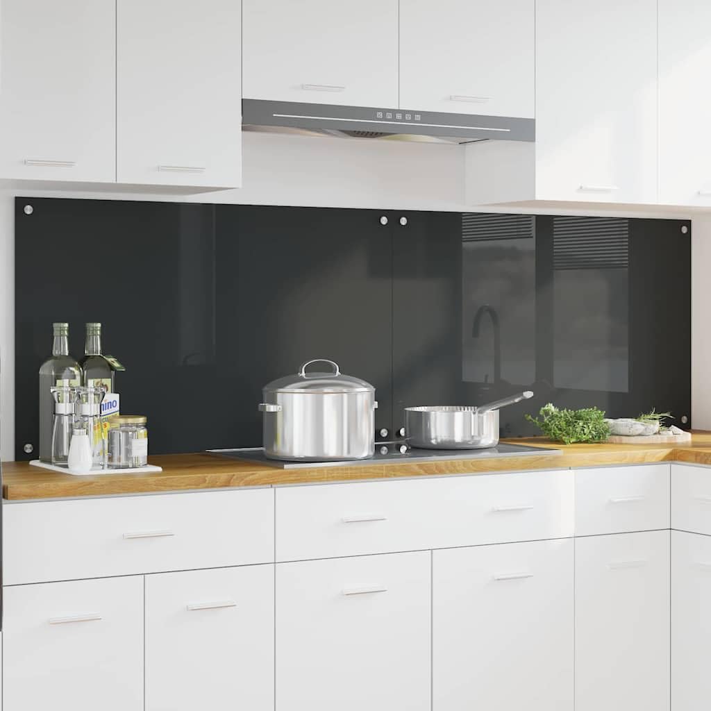 Solivagant Küchenrückwand 2 pcs Dunkelgrau 100 x 60 cm Gehärtetes Glas, Küche Esszimmer,Küchenhelfer -utensilien, 19.7 kg-3415469