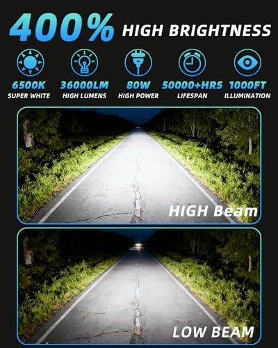 Image of Light Bulbs Fit for Chevy Traverse 2013 2014 2015 2016 2017 2018, H7 High Beam H11 Low Beam Upgraded Combo Kit, 400% Brightness 6500K White, Plug-N-Play, 4 Pack