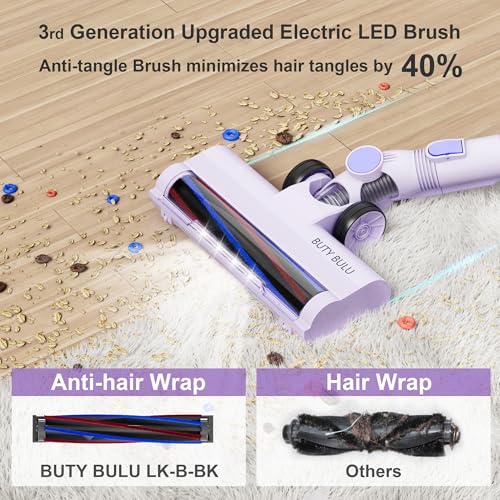 Image of BUTY BULU Cordless Stick Vacuum Cleaner, 30KPa Handheld 2200mAh Rechargeable Battery Lightweight Small Vac Electirc Broom, 40Mins Runtime for Home Hard Floor Carpet Pet Hair Cleaning, Purple
