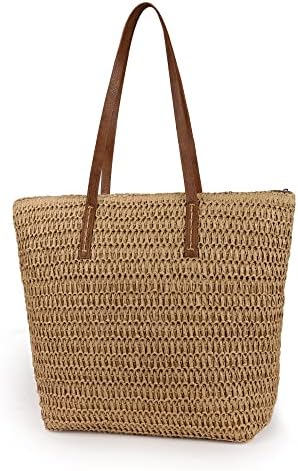 Womens Large Straw Beach Tote Bag Handmade Woven Shoulder Bag Han...