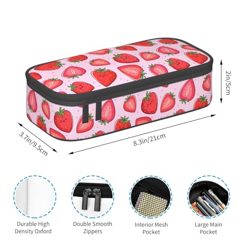 Image of Pink Strawberry Girly Fruit Pencil Case Big Capacity Storage Pencil Pouch Stationery Bags With Zipper Portable Pen Holder Box Organizer For Boys Student College School Office Supplies