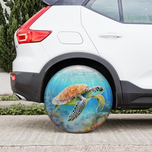 Image of Spare Tire Cover Underwater Sea Turtle Wheel Covers Protectors Waterproof Dust-Proof Universal Fit Trailer, RV, SUV and Many Vehicle 14 Inch