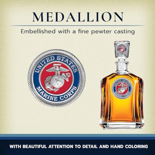 Image of Heritage Pewter Marines Decanter - Eagle Globe & Anchor | 24 OZ Whiskey Decanter for Liquor with Airtight Stopper | Expertly Crafted Pewter Glass Clear