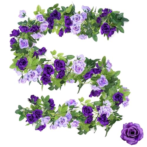 MytaYt Lot de 2 Guirlande De Fleurs Artificielles Violet 2,4M Guirlande de Roses Artificielles en Soie pour Mariage Jardin Mur Clôtures Tentes Décoration