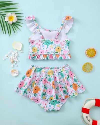 Image of Saeaby Toddler Little Girls Swimsuit Summer Halter Ruched Tankini 2 Piece Bathing Suit for Girl Beach Swimwear 3-8Y