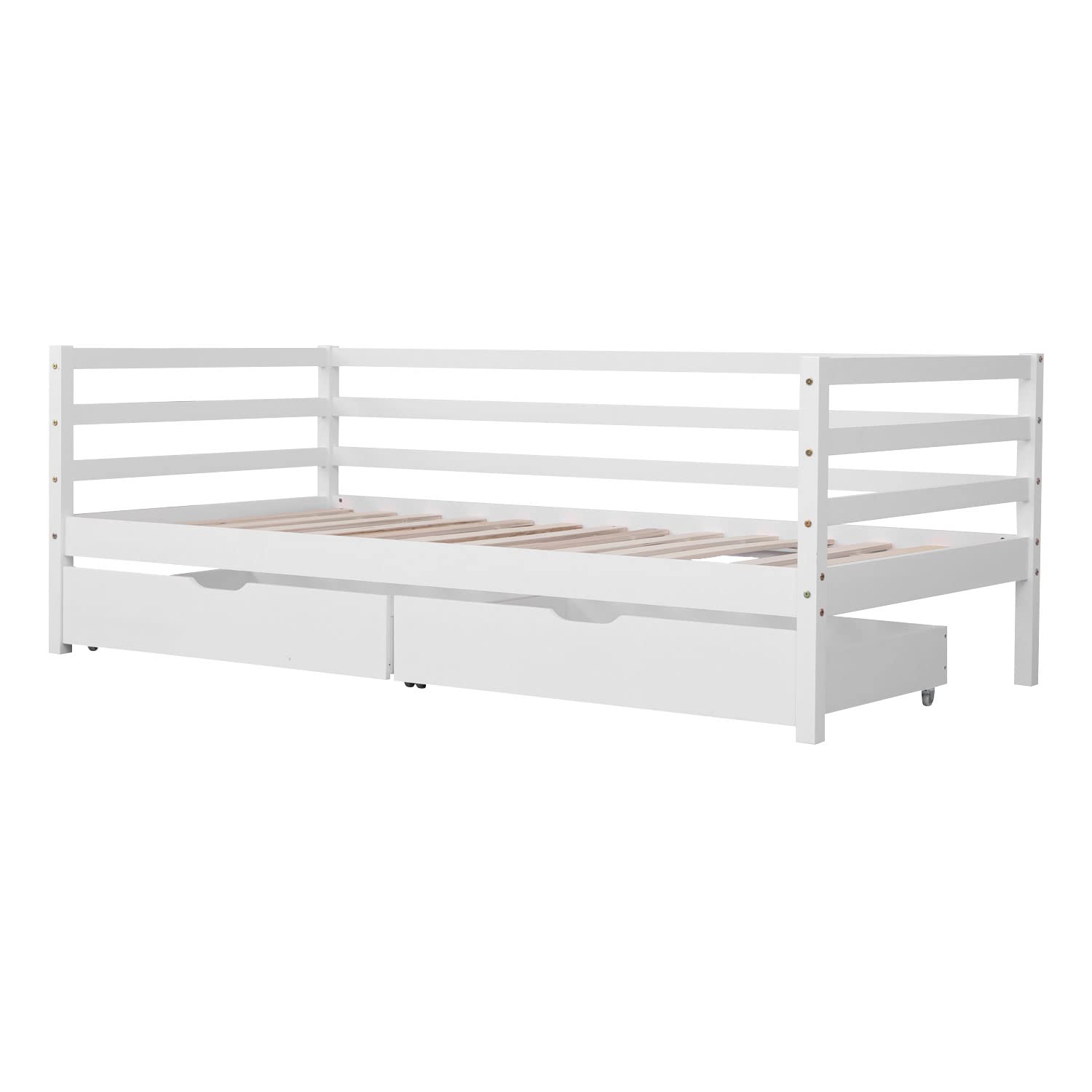 Happy Garden Lit Banquette Enfant 190 x 90 cm en Bois Blanc, avec Anti-​Chute, sommier et Deux Grands tiroirs gigognes, Jules