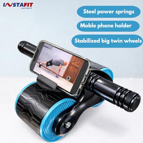 Image of INSTAFIT Automatic Rebound Ab Roller with Elbow Support, Timer, Calorie Counter, Mobile Holder, Dual Non-Slip Wheels, Knee Pad, Orange (3)