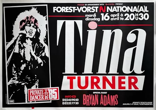 Affiche Tina Turner Concert Belgique 1985 Poster Grande Taille 70X100Cm Vintage