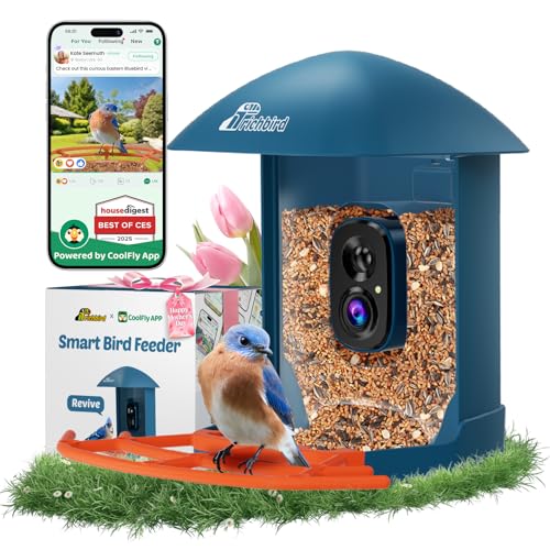 Smart Bird Feeder with Camera, Birdwatching Camera with Lifetime Free AI Identify Bird Species & Solar Panel, Auto Video Capture & Instant Notifications, Ideal Gifts for Lover, Deep Blue