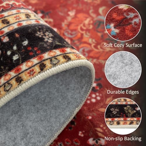 Image of LIANLAM Washable Area Rug with Vintage Style for for Living Room(8x10,Red) | Low-pile stain-resistant rug, OEKO-TEX certified, non-slip backing, fully machine washable for family use for Bedroom
