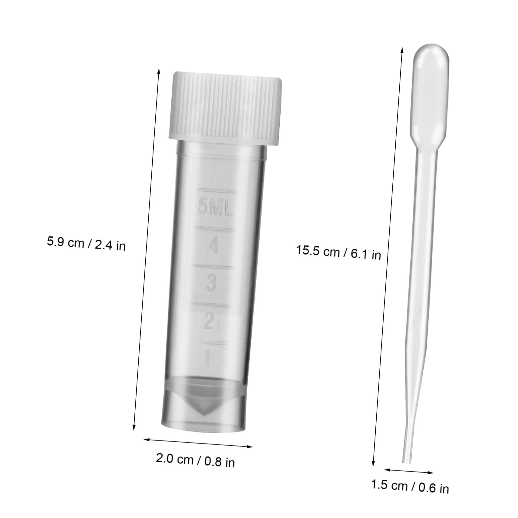 Veemoon 50pc Plastic Sample Bottles Graduated Pipettes Lab Urine Test Tube Set for Microbiology Research