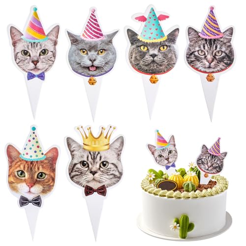 48 Pcs Cat Cupcake Toppers, Cat Face Cake Toppers, Kitten Cupcake...