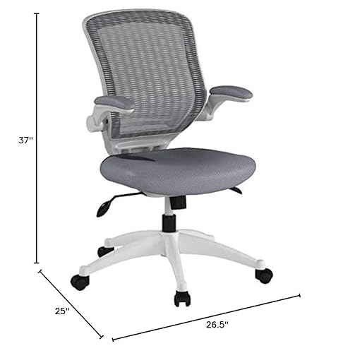 Modway Edge Mesh Office Chair With White Base And Flip-Up Arms In Gray - Perfect For Computer Desks #TOP2