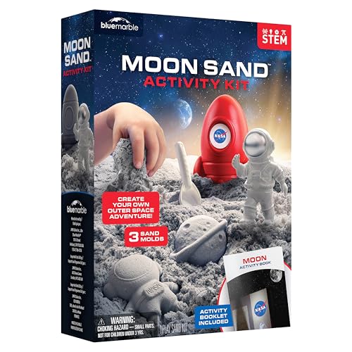 Blue Marble NASA Moon Sand Activity Kit – STEM Educational Sensory Bin Filler with 1.5 lbs Moon Sand, Play Tray, Space Molds, Astronaut Figure, Shovel, NASA Sticker, Activity Booklet & Learning Guide