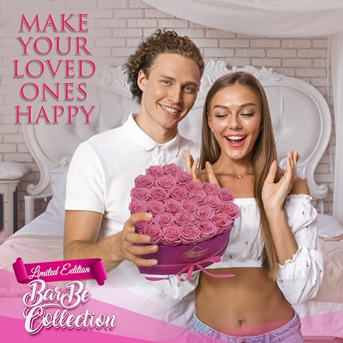 Image of GLAMOUR BOUTIQUE 27 Flower Forever Heart Shape Box, Mothers Day Gift For Mom, Eternal Preserved Roses Gift for Her, Flowers bouquet, For Birthday, Anniversary, Girlfriend - Velvet Pink (Color-Treated)