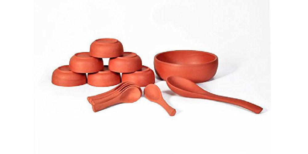 VAGHBHATT Clay Pudding/ice Cream Set, Dessert Cups & Serving Bowl for Ice Cream, Salad, Fruit, Pudding, Set of 6