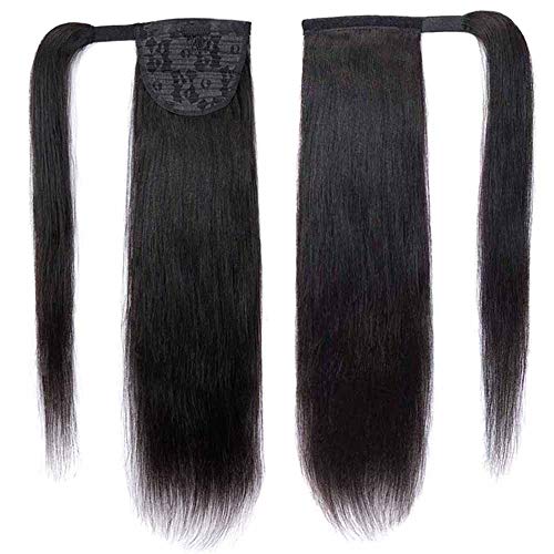 Adette Human Hair 20 Inch Straight Ponytail Hair Extensions Wrap Around Straight Ponytails Magic Paste Clip in Pony Tails