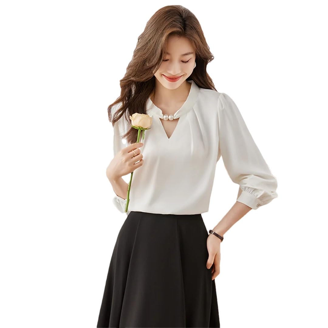 Blusa de gasa para mujer, manga larga, color liso, holgada, elegante