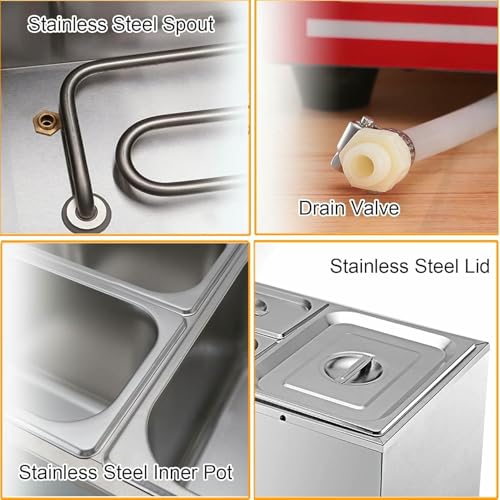 Image of Electric Plates Buffet Steam Buffet, Commercial 1500W Stainless Steel Chafing Dishes Table Steamer Soup, with Lids, Drain Tap, for Restaurants ~ /