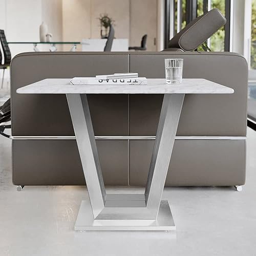 Miniatura 10 de ZURI Muebles Mesa auxiliar moderna de mármol de Carrara con base de acero inoxidable cepillado