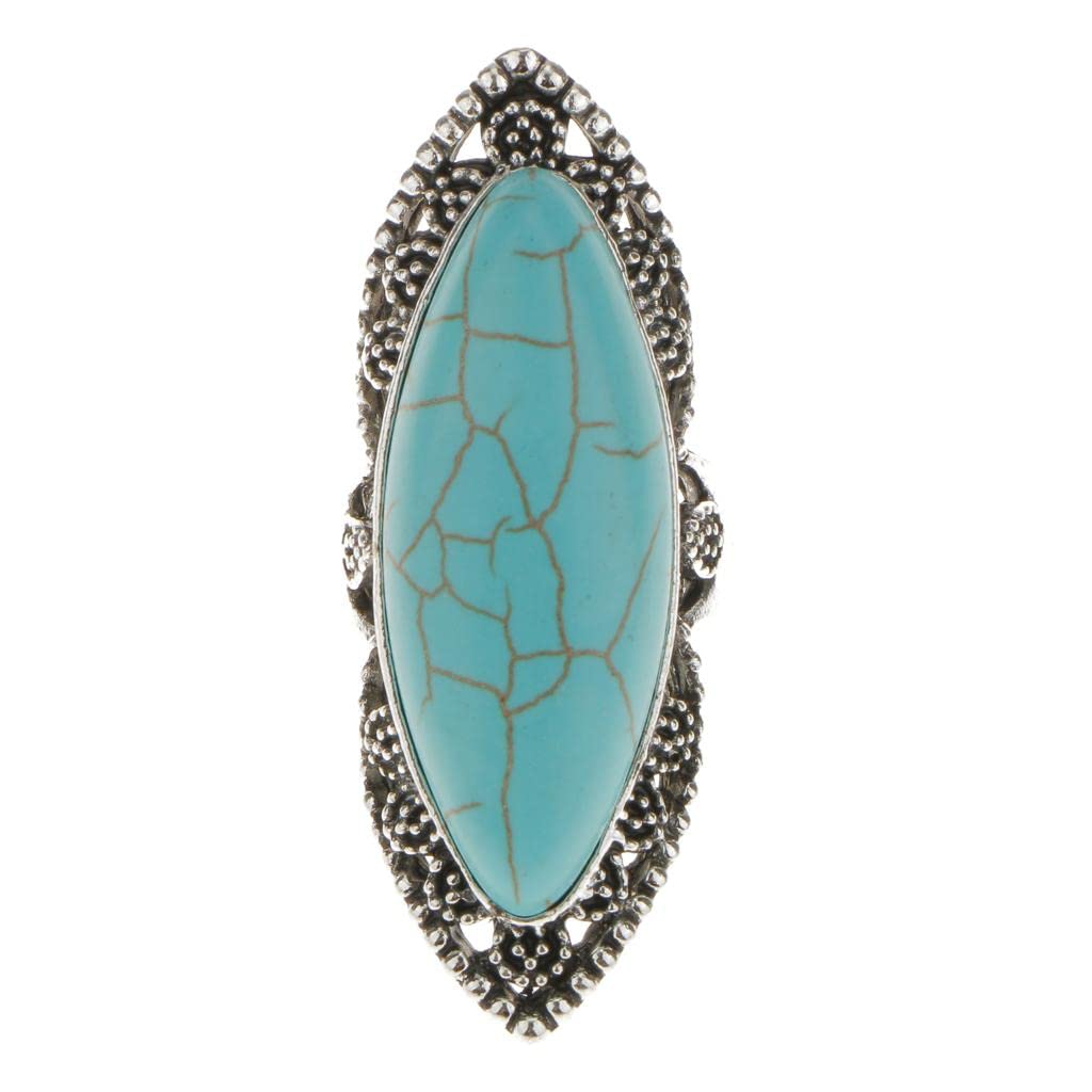 LOOM TREE® Vintage Bohemia Tibetan Ethnic Oval Turquoise Engraving Long Finger Ring| Fashion Jewelry | Rings (B09ZTRT69P) Amazon Price History, Amazon Price Tracker