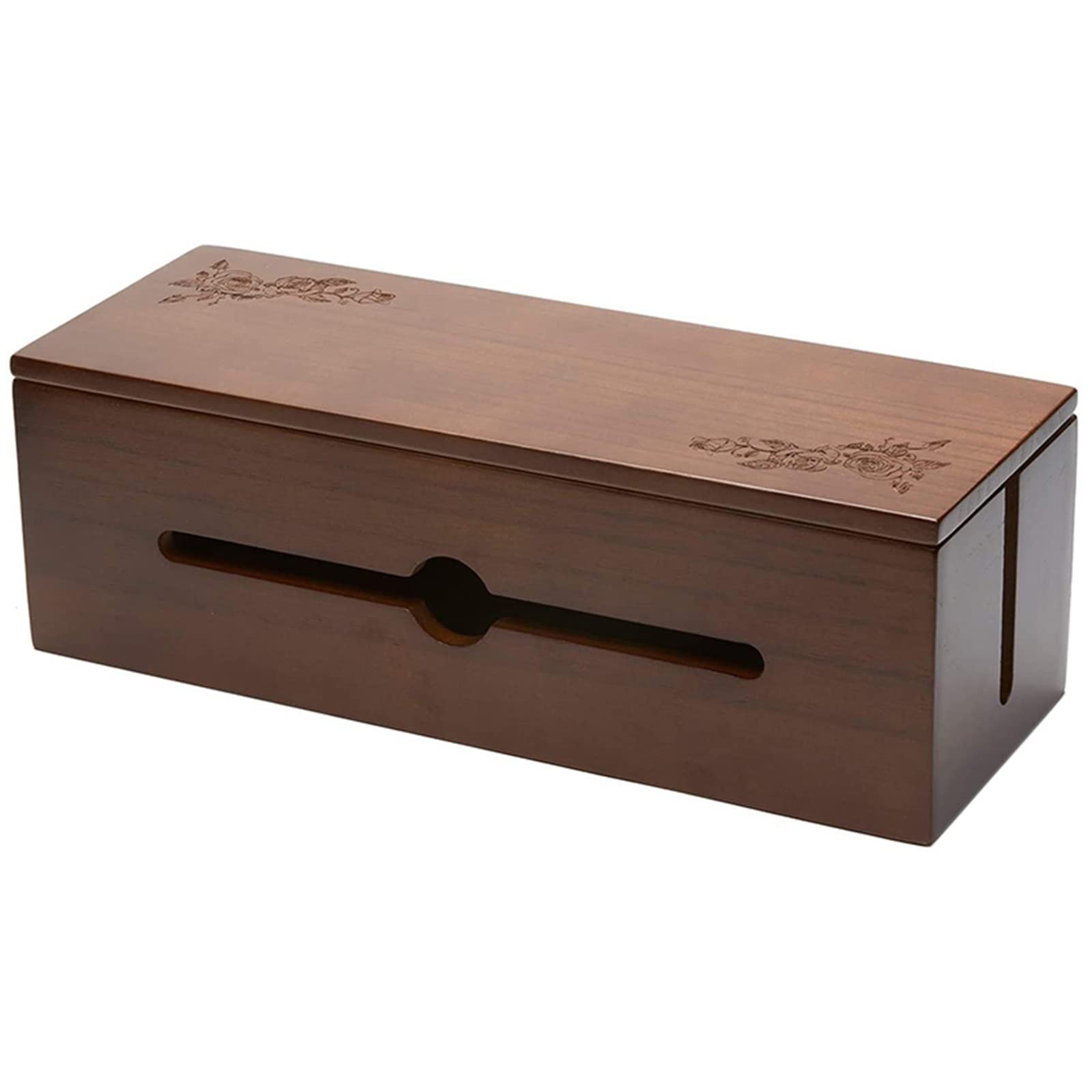 ordenador de cables, Caja de almacenamiento cables escritorio, caja organizadora madera(Dark Brown)