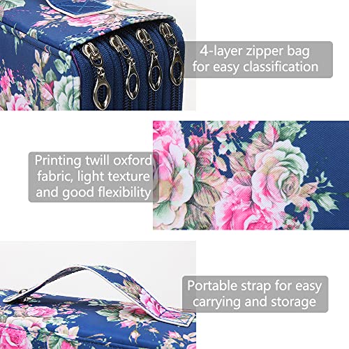 Image of Vomgomfom 200 Slots Pencil Case 4-Layer PU Leather, Handle, Blue Rose