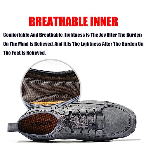 Lymphvity Men's ltalian Handmade Leather Sneakers Outdoor Slip On Non-Slip Walking Shoes Breathable Lightweight Lace Up Walking Driving Sports Shoes 5